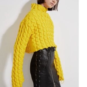 Balenciaga Yellow cable knit mock neck sweater